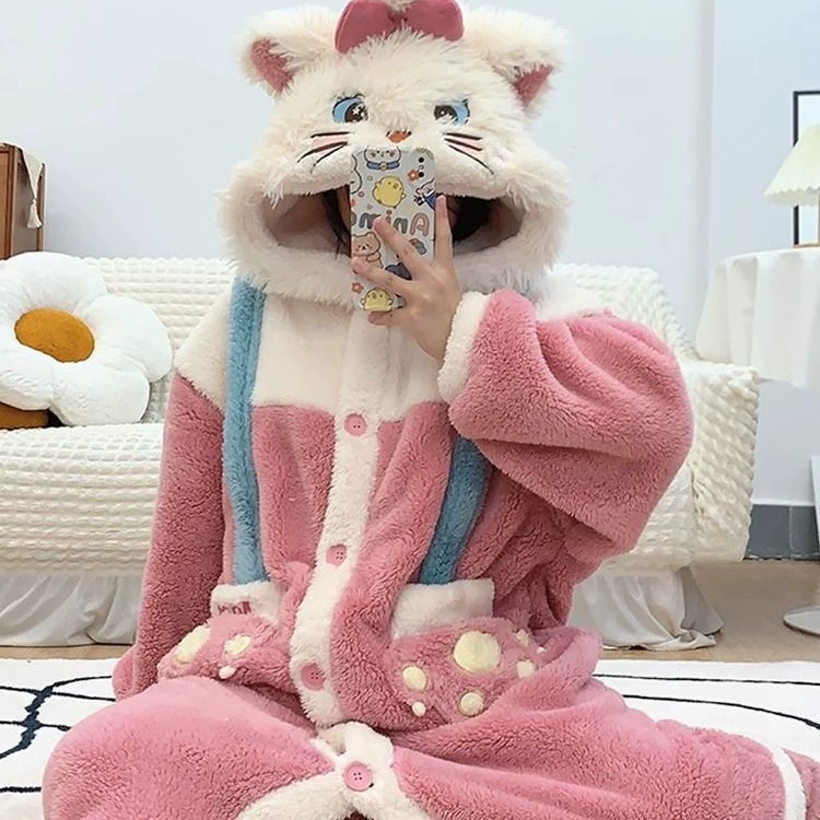 Халат-пижама с капюшоном из коралловой бархатистости (Mary Cat), плюшевый теплый халат, S–XL