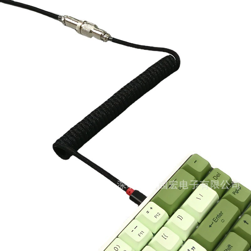Coiled USB Keyboard Cable with Detachable Aviator Plug, Nylon-Braided, Custom Colors