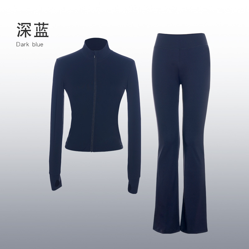 Ropa de yoga para adultos, traje deportivo, deportes delgados para mujeres, ropa de baile al aire libre, top, pantalones acampanados elásticos altos