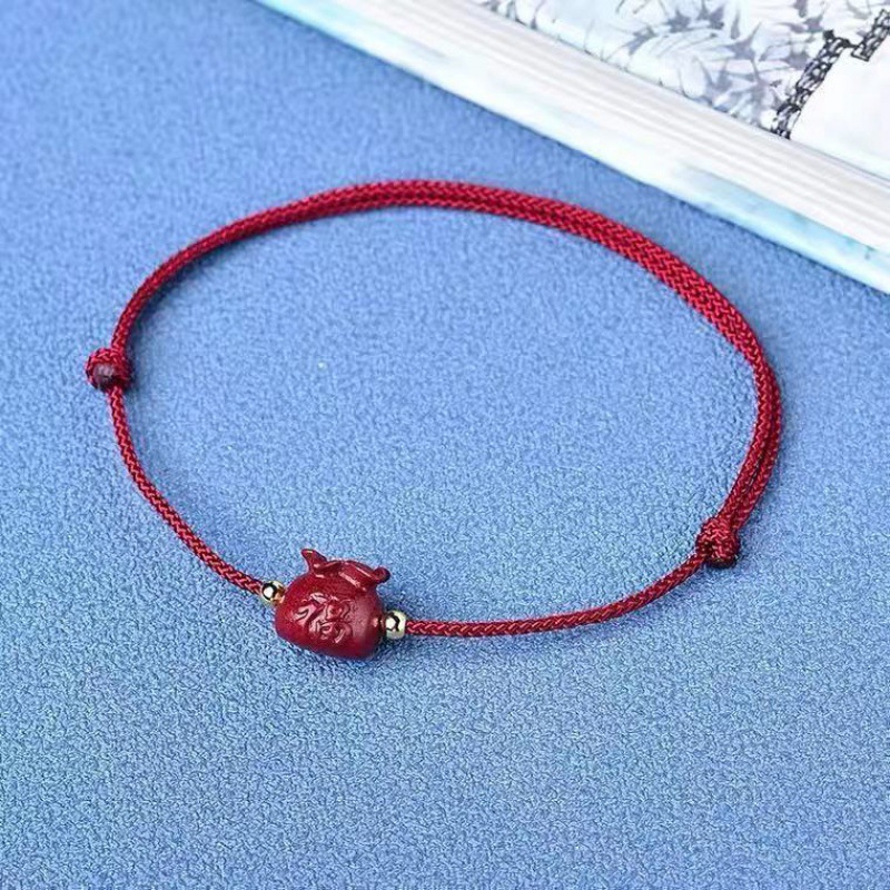 Cinnabar Lucky Bag Bracelet Peace Anklet Red Rope Hand-Woven Rope Good Luck Gift Zodiac Year Couple Bracelet