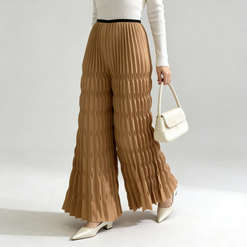 Factory Direct Sale Design-Inspired Miyake Pleated Accordion Pants, Versatile and Stylish, Suitable for Work, with Elastic Waist and Pleated Straight Legs Factory Direct Sale Design-Inspired Miyake Pleated Accordion Pants, Versatile and Stylish, Suitable for Work, with Elastic Waist and Pleated Straight Legs