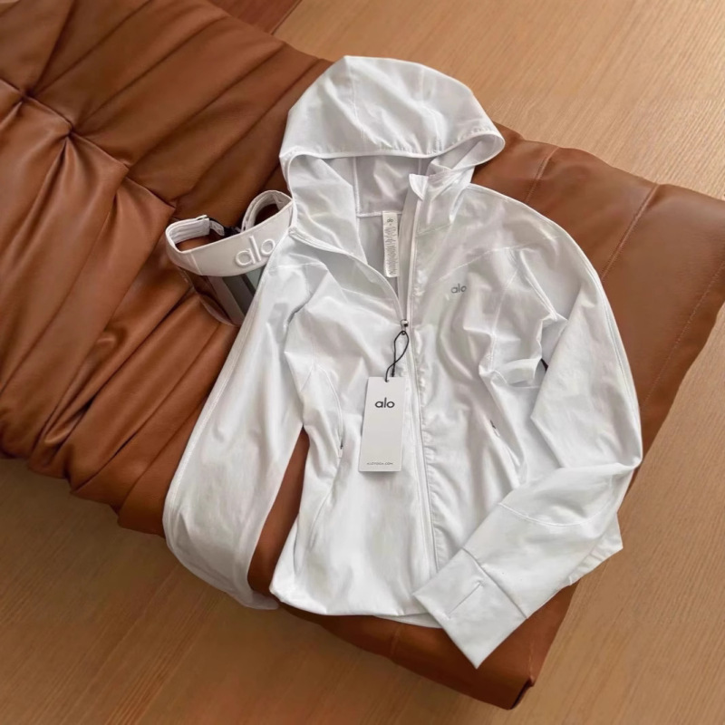 スポットオリジナル alo 日焼け防止服レディースコートフード付きトップスリム夏アイスシルククールアウトドアスリムソリッドカラー|undefined