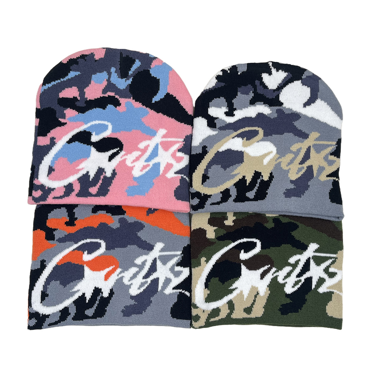 复古提花字母迷彩纯色针织毛线帽子秋冬情侣街头保暖男女套头冷帽