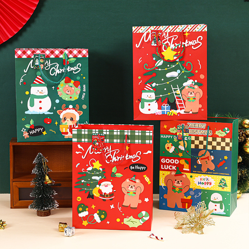 高颜値漫画クリスマスギフトバッグ厚い白カードエンボス手提げ袋平安夜玩具プレゼント包装紙袋|undefined