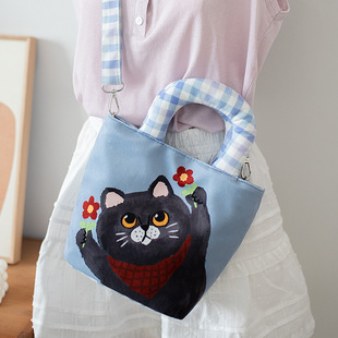 Cartoon canvas female fashion work commuter bag mommy portable cute kt cat cloth bag single shoulder diagonal small cloth bag