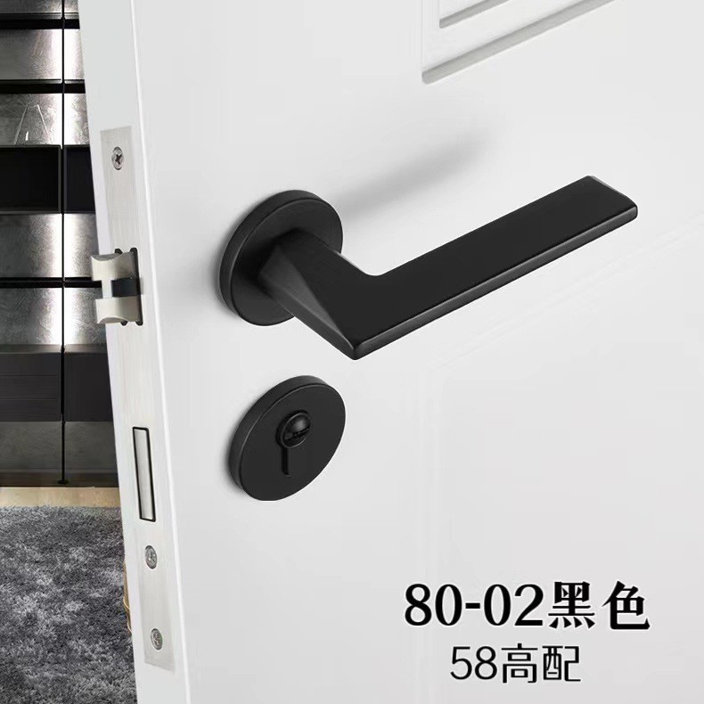 耐奢锌合金室内执手木门锁厂家静音分体锁具房间门锁卧室黑色磁吸|undefined