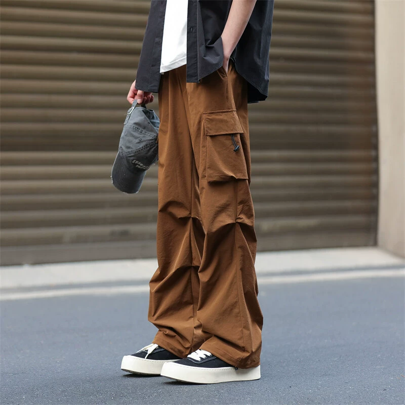 Весной и летом тонкие складчатые комбинезоны для мужчин свободные прямые повседневные брюки