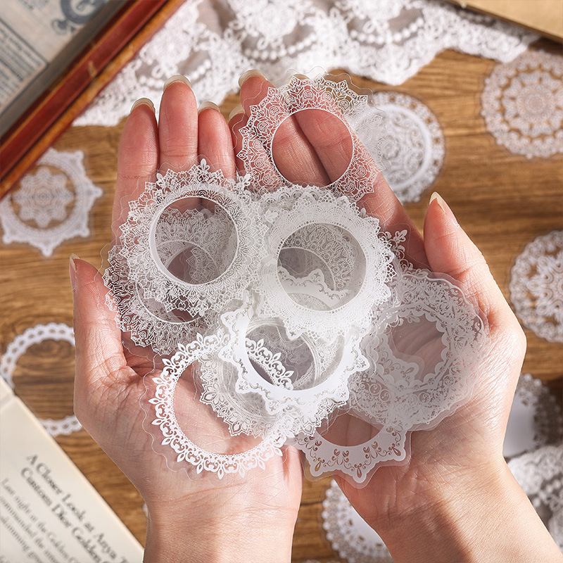 PET paquete de pegatinas de cuentas de mano de encaje en blanco y negro serie de sal retro borde de cuentas de mano de tarjeta Gú material decorativo pegatinas se pueden personalizar