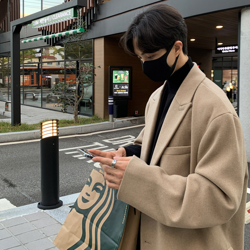 2023 invierno guapo espesado abrigo de lana de los Hombres estilo coreano gota-hombro abrigo de lana elegante capa casual FK800