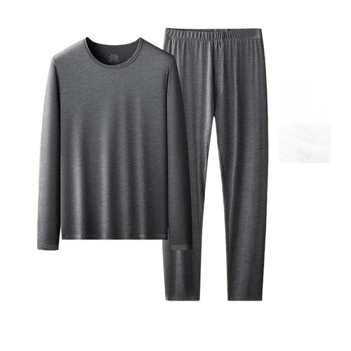 Autumn and winter double-sided velvet men's thermal underwear set round collar thin velvet self-heating backing autumn clothes autumn pants