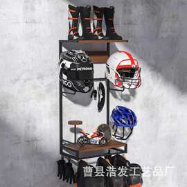 跨境墙壁头盔收纳架木质摩托头盔置物架战术装备机皮衣手套挂架