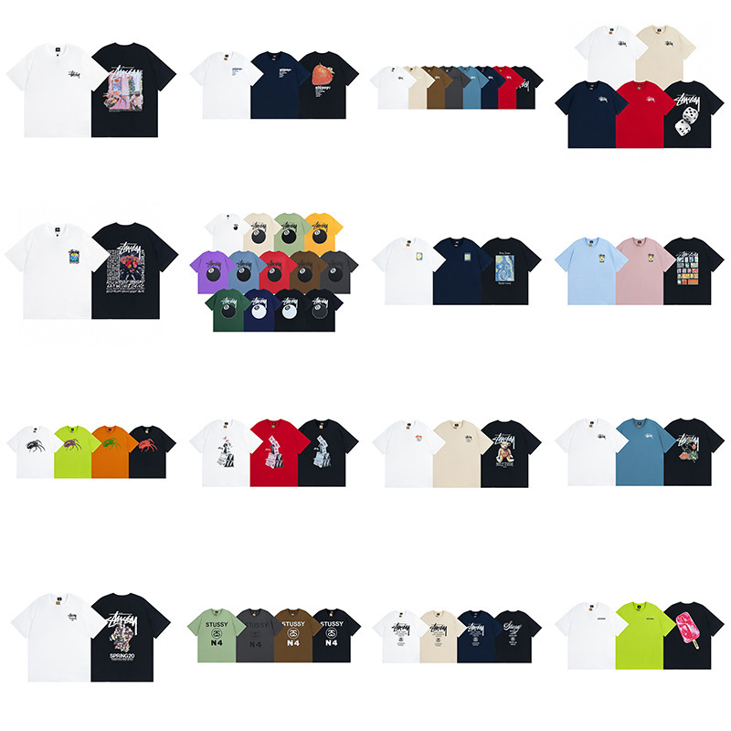 Cross-Border European and American Trendy Brand Stu Sean West Black 8 Classic Short-Sleeve Dice Couple Summer Loose T-Shirt for Men and Women