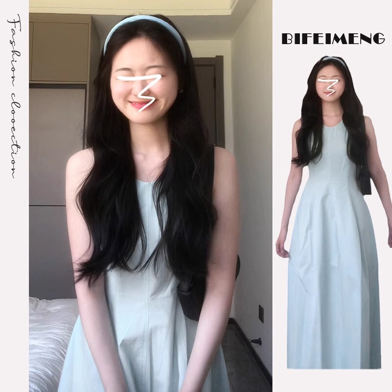 This Year's Popular Blue Sleeveless Dress for Women Summer 2025 New Style Petite Vacation Style Long Dress Design This Year's Popular Blue Sleeveless Dress for Women Summer 2025 New Style Petite Vacation Style Long Dress Design