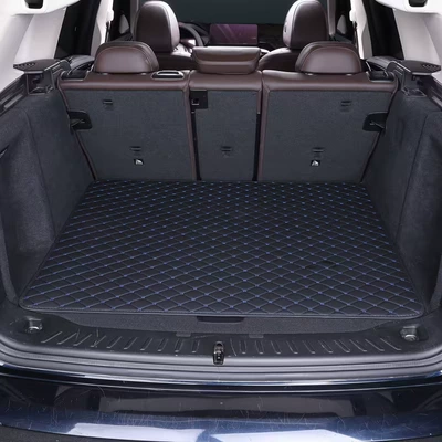 Cross-border PU leather car trunk mat, diamond-shaped trunk mat, car trunk pet mat (Trunk Mat) - black-70100cm
