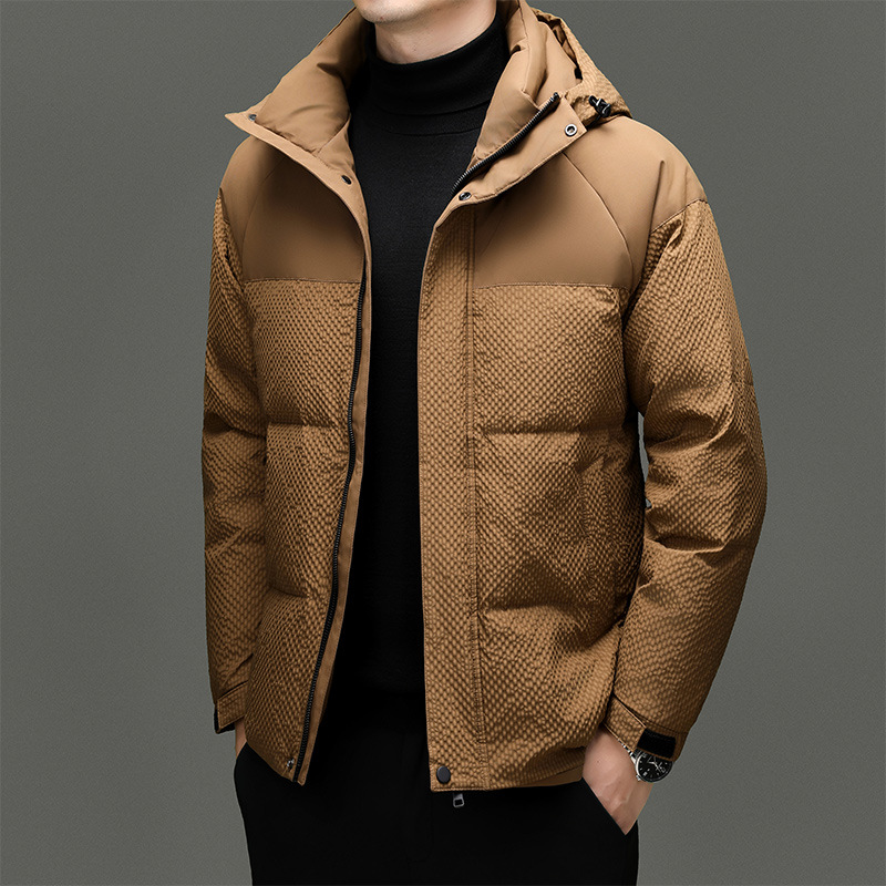 Chaqueta Corta de Plumas con Capucha 90% para Hombre de Plumón de Pato Térmico Grueso para Uso Diario