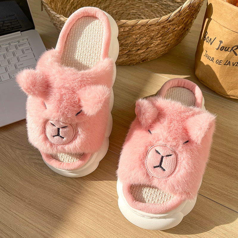 Pantuflas de lino con diseño de la familia de capibaras, para todas las estaciones, absorbentes del sudor, para uso en interiores (impuestos no incluidos)