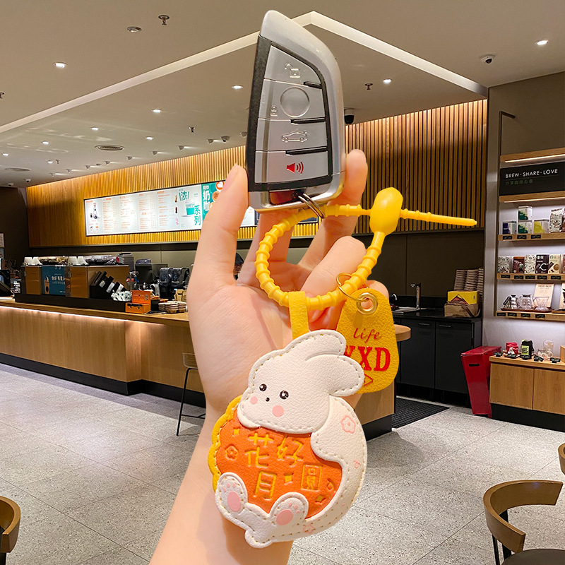 漫画中秋節革月餅ウサギキーホルダークリエイティブ月祭りかわいいスクールバッグペンダント小さなギフト卸売|undefined