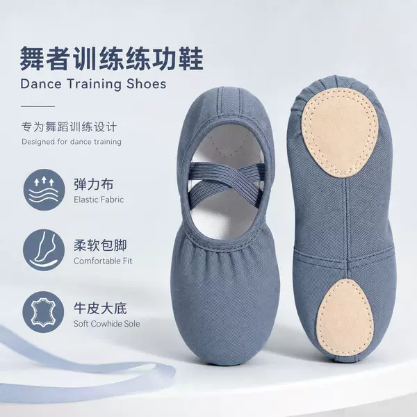[Cross-Border] Hot-Selling Morandi Color Series Dance Shoes, Children's Ballet Shoes, No-Tie Training Shoes