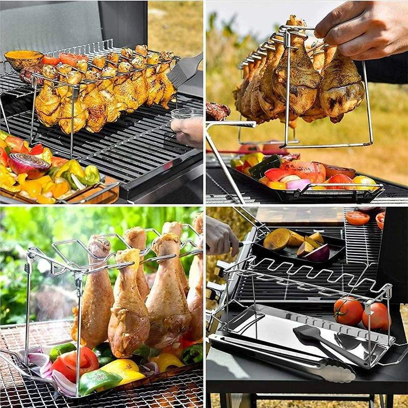 Складной гриль из нержавеющей стали, тарелка для куриных ножек, гриль для барбекю, уличный складной портативный гриль на шасси, гриль для барбекю, гриль для барбекю, курица