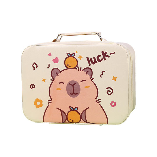New Portable Cartoon Cosmetic Bag Souvenir Large Capacity High-Value Capibala Pu Leather Sanrio Storage Box