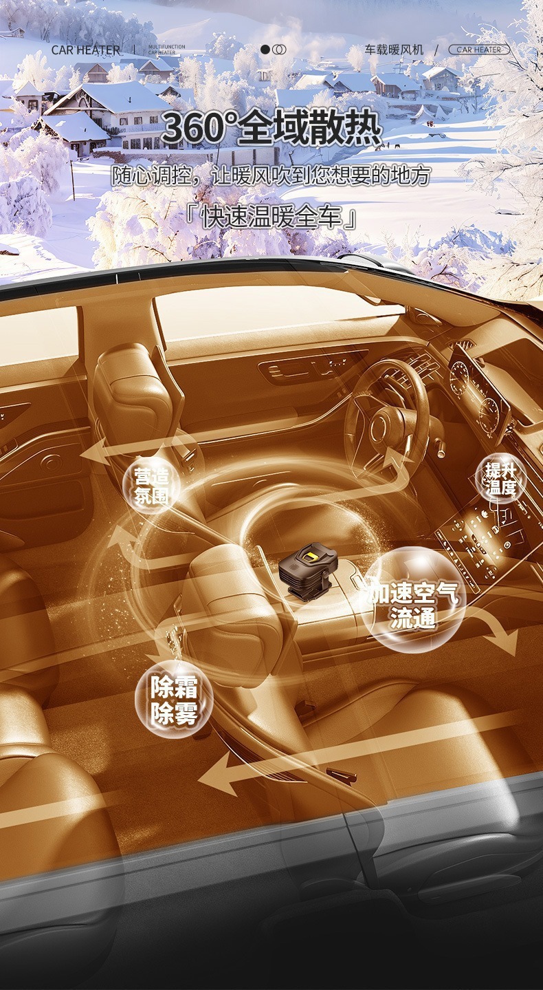 Car-Mounted Heater, Dual-Purpose Heating and Cooling Device, High-Power Automotive Electric Defogger and Defroster, Car Heater