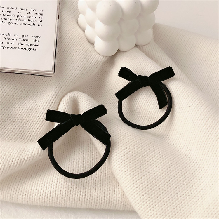 Anillo de cabello de arco de seda de banda de goma de cabello de cabello de alta calidad de cabello de cola de cabello elástica negra de alta gama