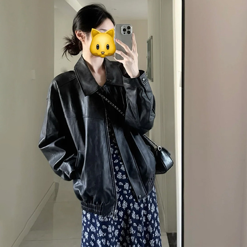 高级感黑色小皮衣外套女2025早春秋新款法式小个子宽松显瘦夹克上|undefined