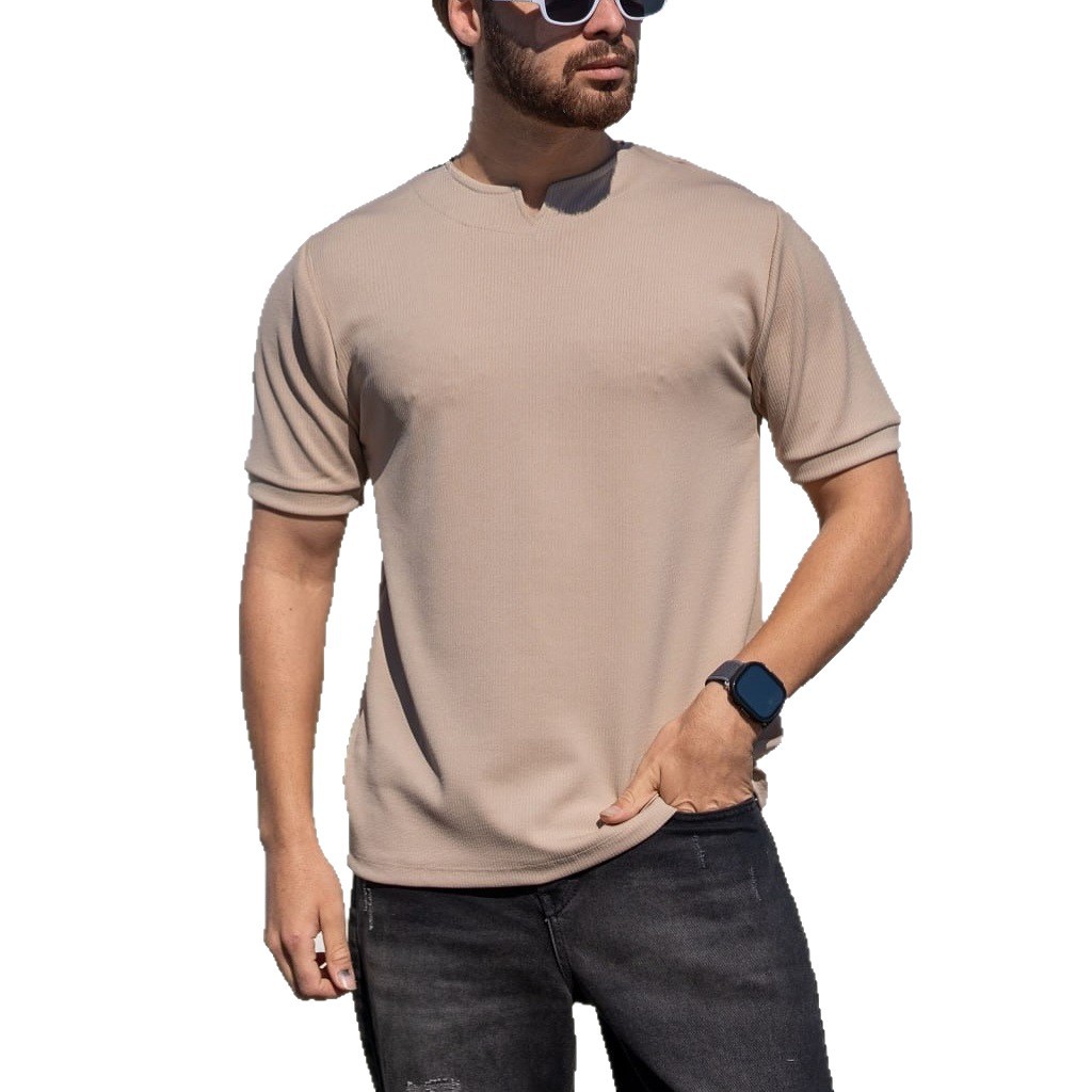 Sommerliches Herren-Pullover-T-Shirt mit V-Ausschnitt, Schlangenmuster, lässiges Sport-Kurzarm-Top mit Struktur für Herren_voghion.com