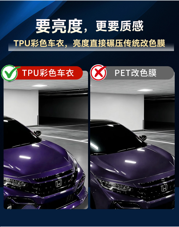 Metallic Series Venice Purple TPU Color Car Wrap Film, Heat Repairable, 2-in-1, Direct Factory Supply