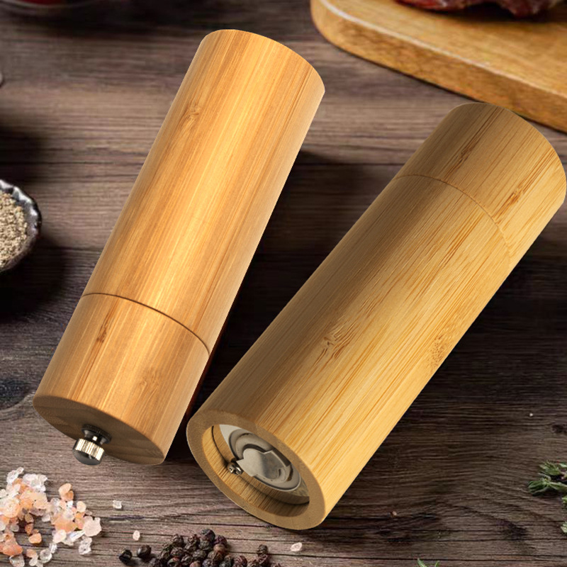 Molinillo de pimienta de bambú para el hogar Molinillo de cerámica de madera de bambú giratorio manual Molinillo de cocina recién molido de pimienta de sal marina