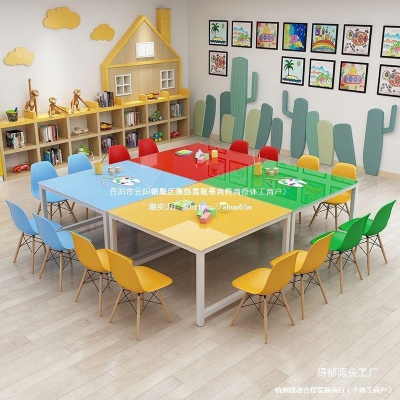 Kindergarten Painting Table, Children's Painting Table, Student Desks and Chairs, Art Classroom Table, Splicing Handmade Table, Color Table