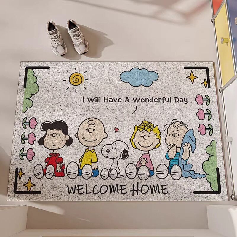 Cartoon Snoopy Silk Loop Floor Mat, Dust-Removing Easy-Care Doormat, Wear-Resistant Non-Slip Mat for Entrance and Doorway