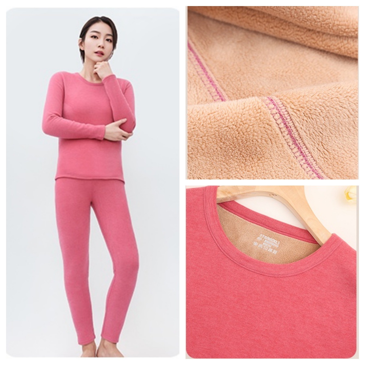 여성용 핑크 셰르파 따뜻한 정장