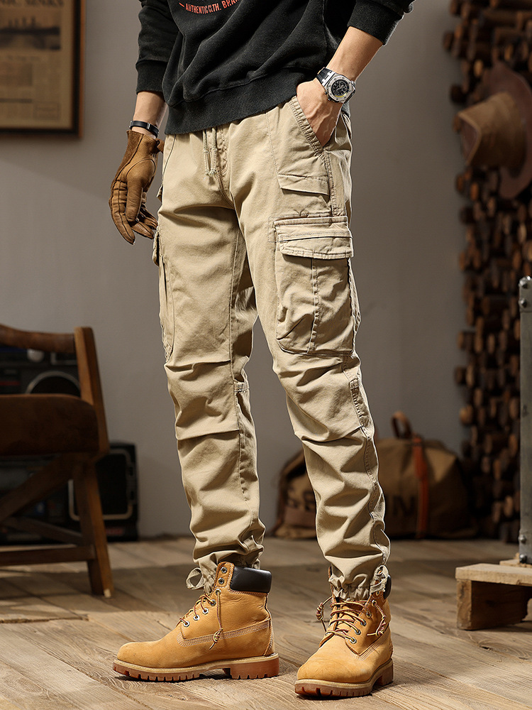 Hombres de moda nuevos pantalones de trabajo de bolsillo rectos de estilo americano 7606 pantalones largos