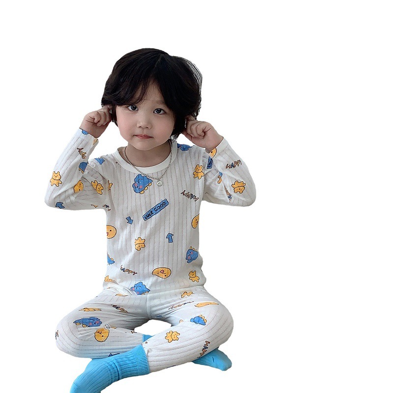 Niños de mangas largas ropa de aire acondicionado para niños de verano delgada pijamas de algodón para niños y niñas, niños y niñas, ropa de hogar para niños mayores