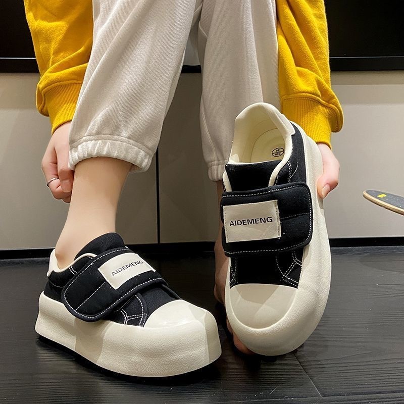 小众魔术贴小白鞋2025秋季新款韩版女鞋帆布鞋厚底增高板鞋女百搭|undefined