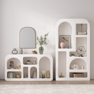 French White Bookcase Arched Cabinet Cave Cabinet Living Room Storage Rack Floor-Standing Display Cabinet White Product Display Cabinet