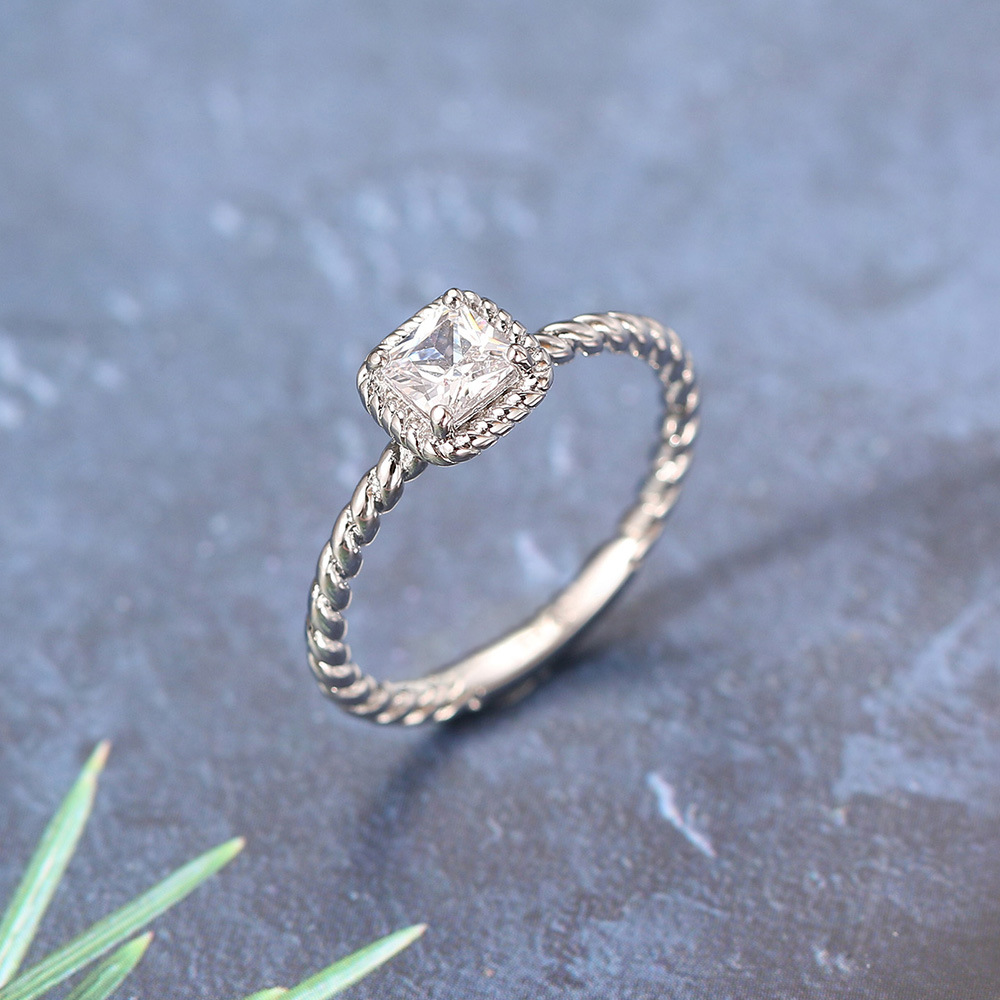 Glam Square Copper Plating Inlay Zircon Rings 1 Piece