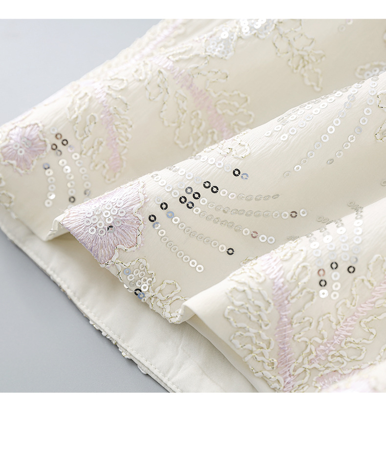 Váy chữ A thêu hoa đính sequin tinh tế, quý phái, dáng suông midi — Màu hồng chi tiết 22