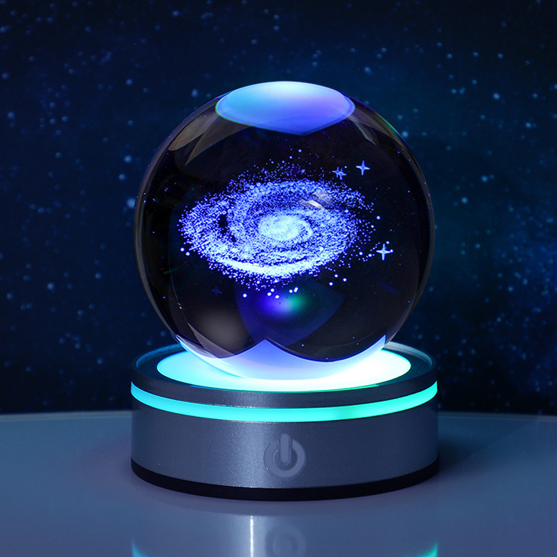 跨境发光银河系星空水晶球小夜灯触摸电池底座创意学生生日礼物|undefined