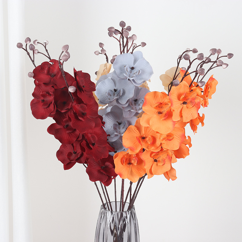 单支绢布蝴蝶兰仿真花家居橱窗婚礼堂装饰假花摆件婚庆批发花卉