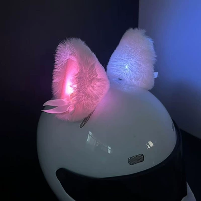 Motorcycle Helmet Decoration Detachable Luminous Cat Ear Motorcycle Motorcycle Helmet Accessories Electric Motorcycle Helmet Decoration (Motosiklet dəbilqələri) - white-cat-ears-with-lights