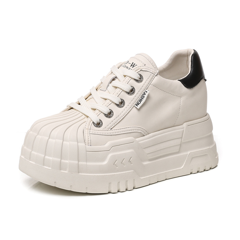 Giày sneaker nữ đế dày tăng chiều cao bên trong, phối bánh xốp thoáng khí — Màu be