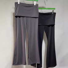 外穿夏季薄款收腹小众设计 假两件低腰喇叭瑜伽短打底裤