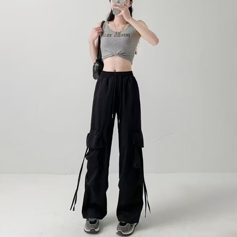 Pantalones Cargo Rectos de Pierna Ancha para Mujer de Poliéster