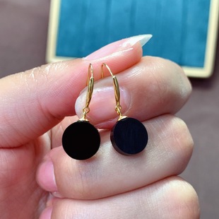 Tianyuan Jasper Hetian Jade Moyu Round Brand Long Earrings Ear Hook Earrings 925 Silver Women Jewelry Accessories Commuter