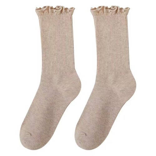 Socks for women, autumn and winter style, ear-rimmed mid-tube, black anti-pilling pile socks, paired with small leather shoes, loafers, new style