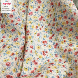 厂家直销 新款小碎花印花雪纺显瘦连衣裙全涤染色工艺春夏服装面