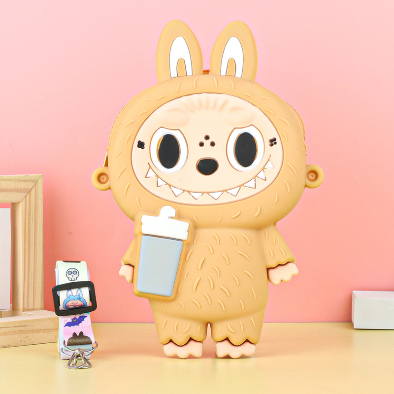 Labubu シリコーン携帯電話バッグ漫画かわいい誕生日ギフト弓シリコーン小銭入れハイエンドクロスボディバッグ|undefined