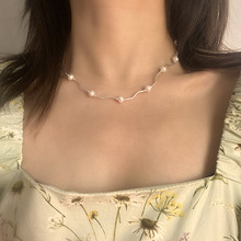 新款天然淡水珍珠项链小众设计感波浪形珍珠锁骨链复古风优雅颈链